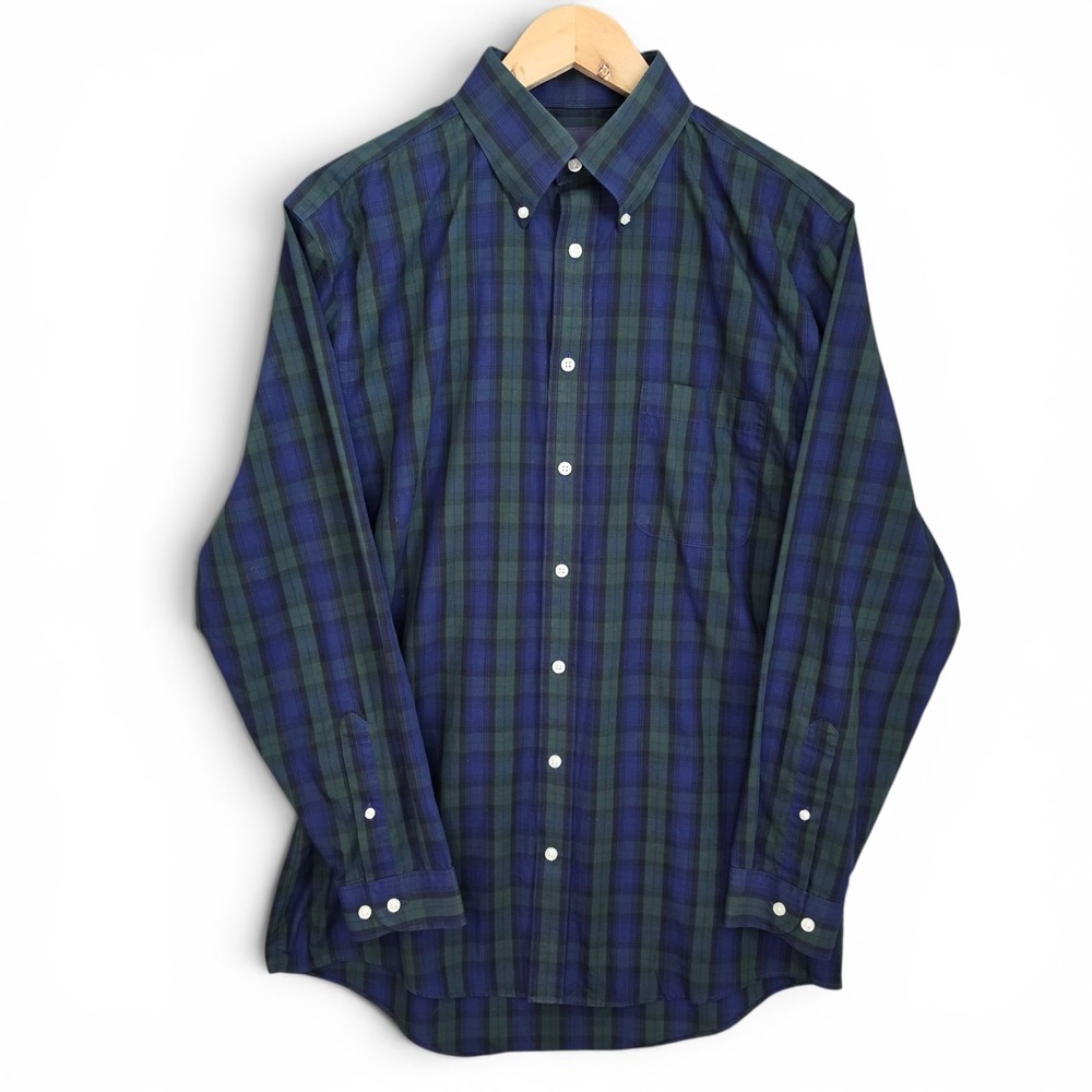 Stafford Dress Shirt Mens 15.5 32/33 Blue Plaid Button Easy Care Broadcloth